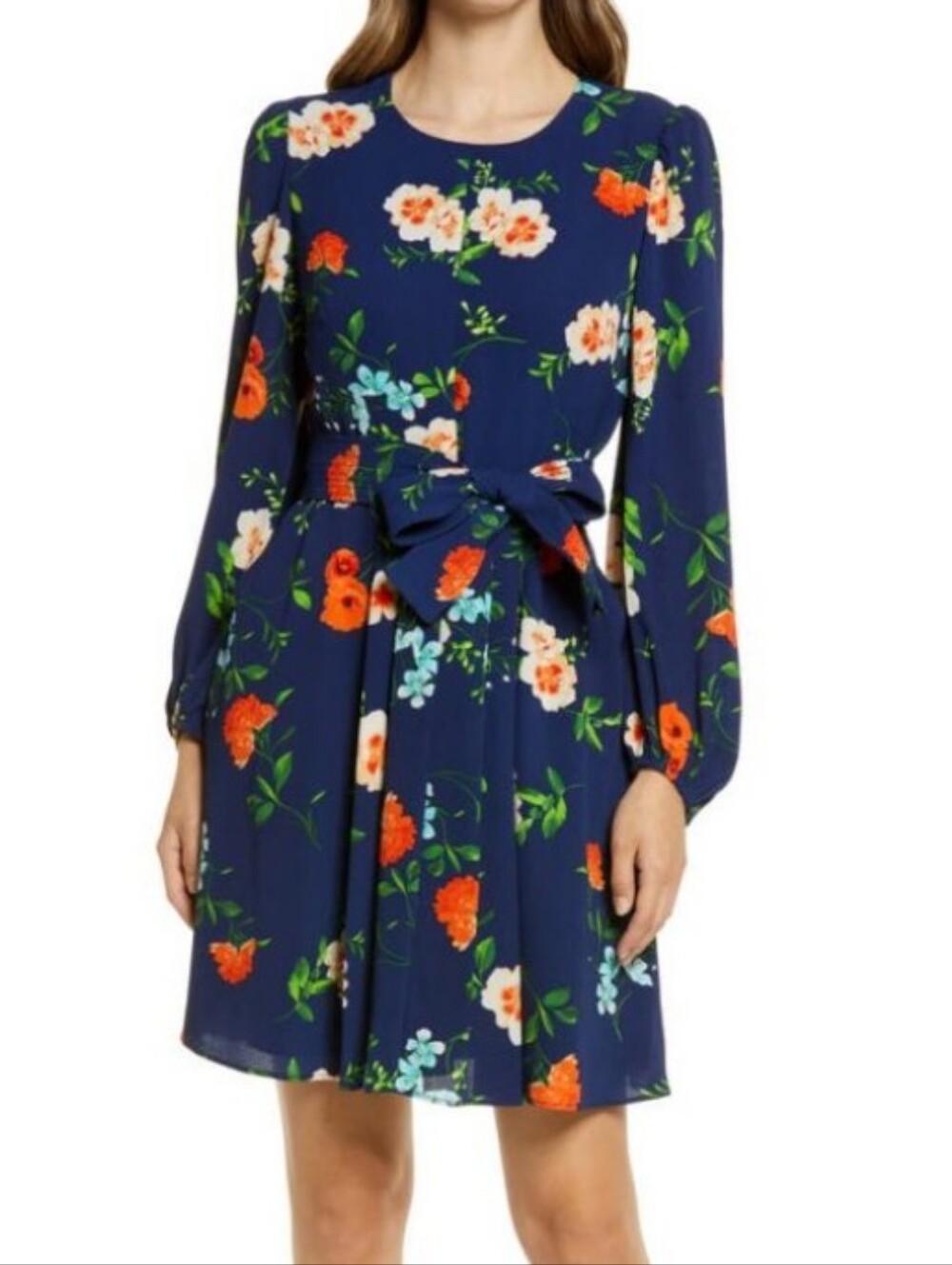 Eliza J Navy Floral Tie-Waist Mini Dress With Pockets Size 18